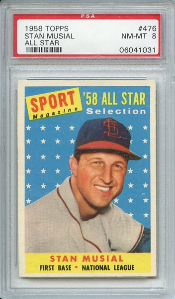 1958 TOPPS 476 STAN MUSIAL ALL STAR PSA NM-MT 8