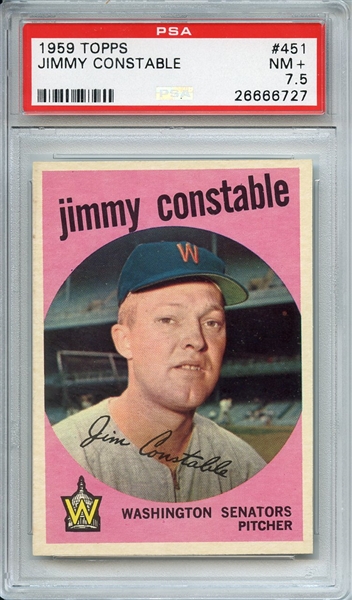 1959 TOPPS 451 JIMMY CONSTABLE PSA NM+ 7.5