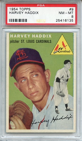 1954 TOPPS 9 HARVEY HADDIX PSA NM-MT 8