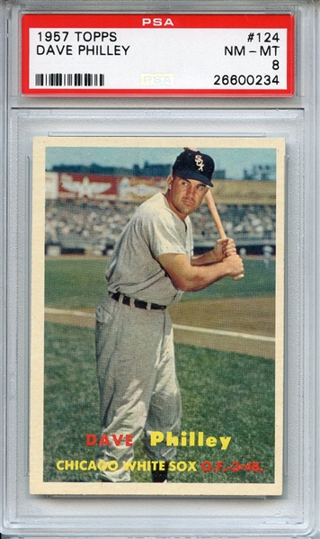 1957 TOPPS 124 DAVE PHILLEY PSA NM-MT 8