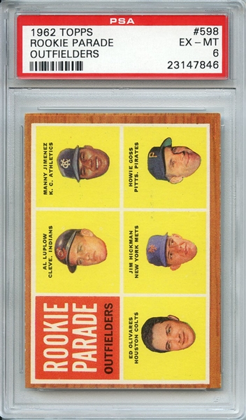 1962 TOPPS 598 ROOKIE PARADE OUTFIELDERS PSA EX-MT 6