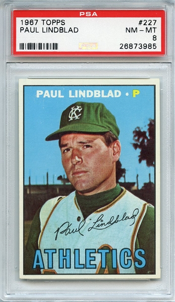 1967 TOPPS 227 PAUL LINDBLAD PSA NM-MT 8