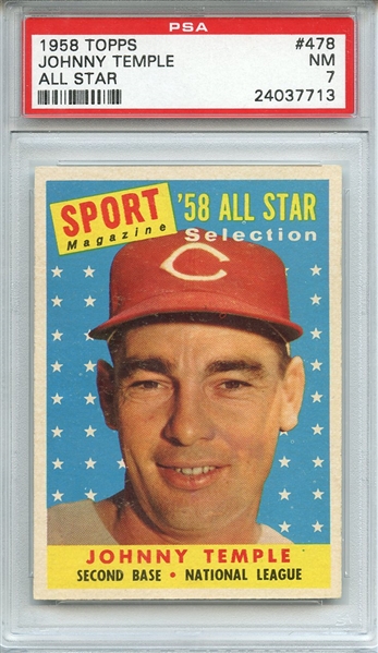 1958 TOPPS 478 JOHNNY TEMPLE ALL STAR PSA NM 7