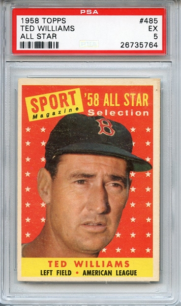 1958 TOPPS 485 TED WILLIAMS ALL STAR PSA EX 5