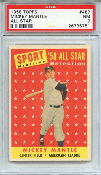 1958 TOPPS 487 MICKEY MANTLE ALL STAR PSA NM 7