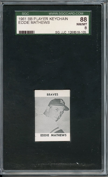 1961 BB PLAYER KEYCHAIN EDDIE MATHEWS SGC NM/MT 88 / 8