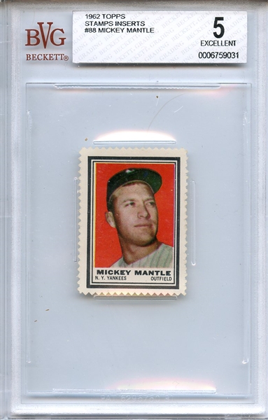 1962 TOPPS STAMPS INSERTS 88 MICKEY MANTLE BVG EX 5