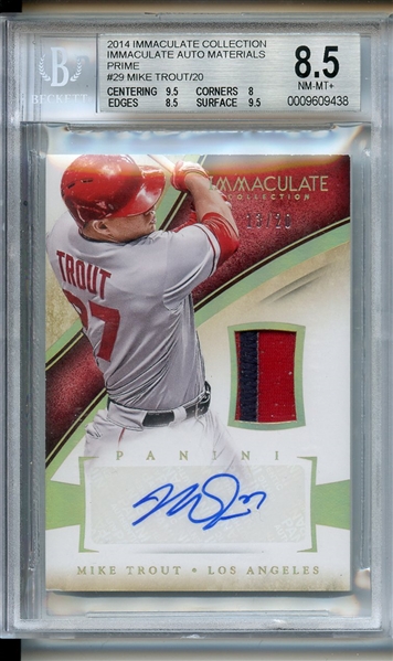2014 IMMACULATE COLLECTION AUTO MATERIALS PRIME 29 MIKE TROUT 13/20 BGS NM-MT+ 8.5 - AUTO 10