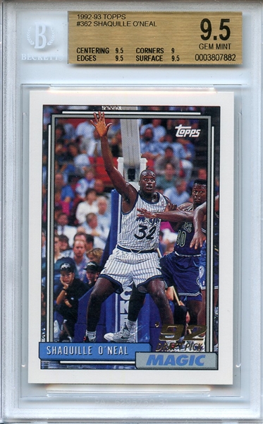 1992 TOPPS 362 SHAQUILLE O'NEAL RC BGS GEM MINT 9.5