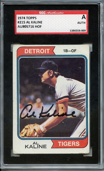 AL KALINE SIGNED 1974 TOPPS CARD SGC AUTHENTIC