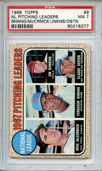 1968 TOPPS 9 NL PITCHING LEADERS PSA NM 7