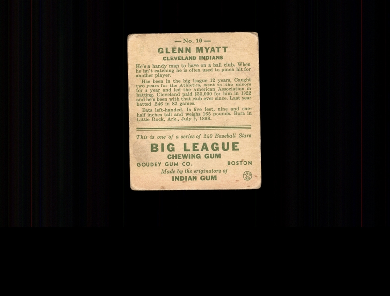 1933 Goudey 10 Glenn Myatt RC VG #D508349