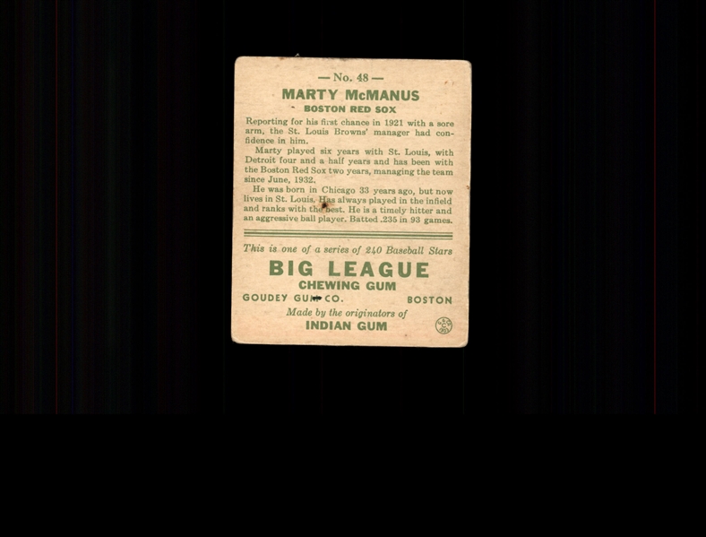 1933 Goudey 48 Marty McManus RC VG #D508353