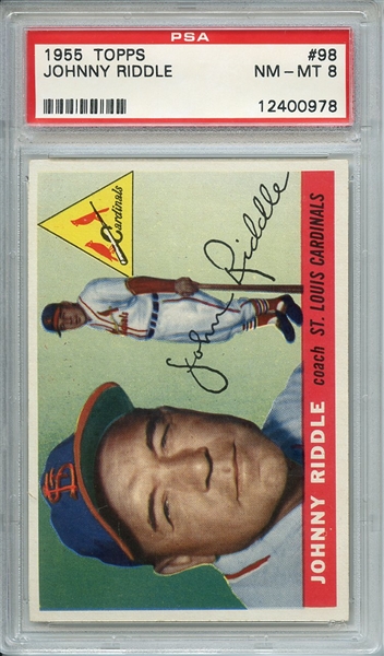 1955 TOPPS 98 JOHNNY RIDDLE PSA NM-MT 8