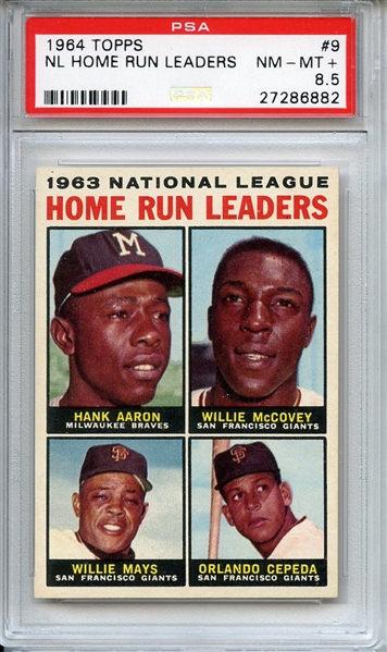 1964 TOPPS 9 NL HOME RUN LEADERS AARON MCCOVEY MAYS CEPEDA PSA NM-MT+ 8.5