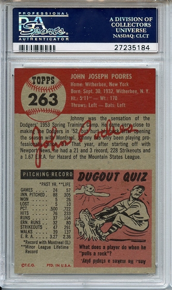 1953 TOPPS 263 JOHN PODRES PSA NM-MT 8