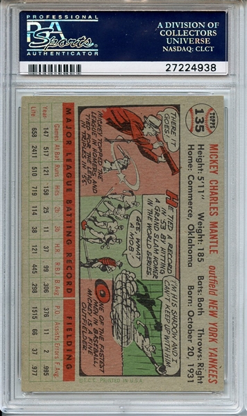 1956 TOPPS 135 MICKEY MANTLE GRAY BACK PSA NM+ 7.5