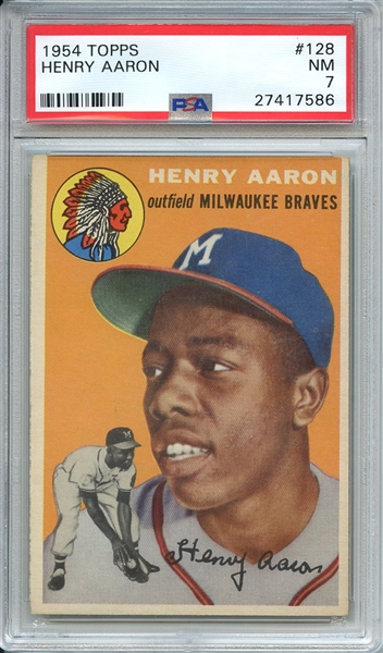 1954 TOPPS 128 HENRY AARON RC PSA NM 7