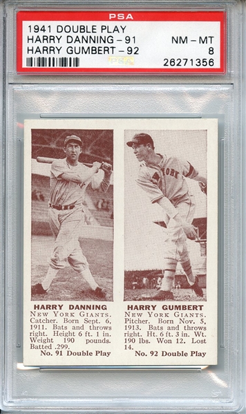 1941 DOUBLE PLAY HARRY DANNING-91 HARRY GUMBERT-92 PSA NM-MT 8