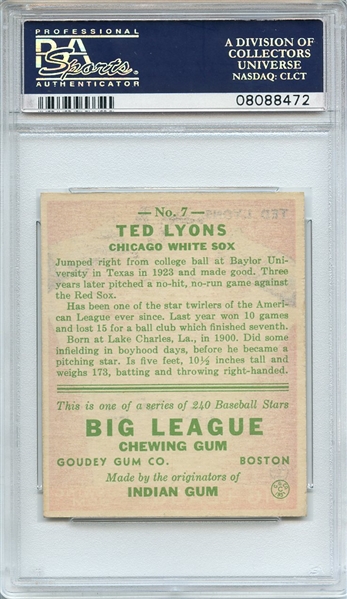 1933 GOUDEY 7 TED LYONS RC PSA NM-MT 8