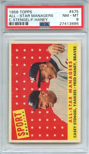 1958 TOPPS 475 ALL-STAR MANAGERS C.STENGEL/F.HANEY PSA NM-MT 8