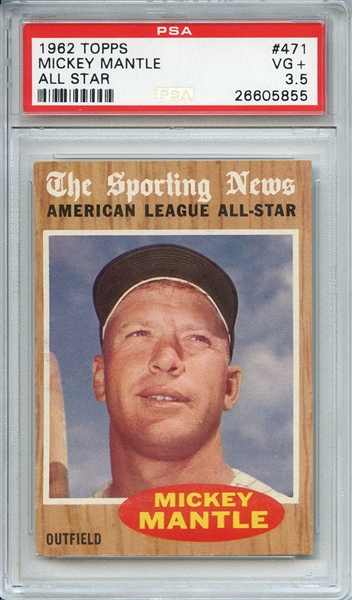 1962 TOPPS 471 MICKEY MANTLE ALL STAR PSA VG+ 3.5