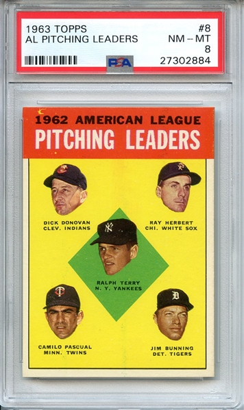 1963 TOPPS 8 AL PITCHING LEADERS PSA NM-MT 8