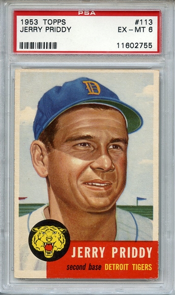 1953 TOPPS 113 JERRY PRIDDY PSA EX-MT 6