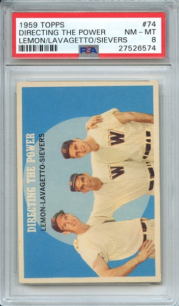 1959 TOPPS 74 DIRECTING THE POWER LEMON/LAVAGETTO/SIEVERS PSA NM-MT 8