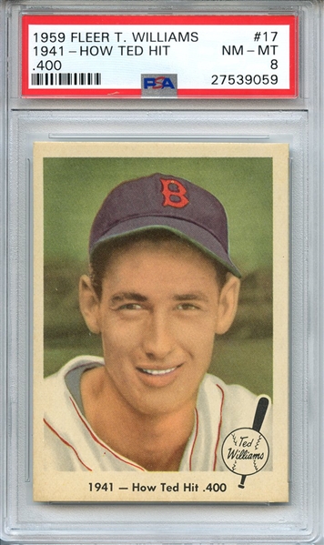 1959 FLEER TED WILLIAMS 17 1941-HOW TED HIT 0.4 PSA NM-MT 8