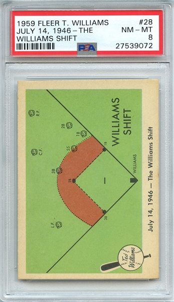 1959 FLEER TED WILLIAMS 28 JULY 14, 1946-THE WILLIAMS SHIFT PSA NM-MT 8