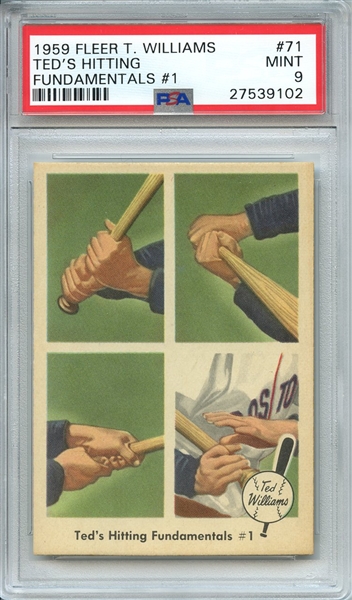 1959 FLEER TED WILLIAMS 71 TED'S HITTING FUNDAMENTALS #1 PSA MINT 9