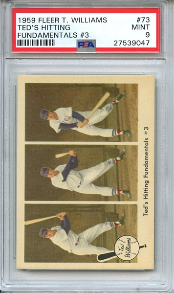 1959 FLEER TED WILLIAMS 73 TED'S HITTING FUNDAMENTALS #3 PSA MINT 9