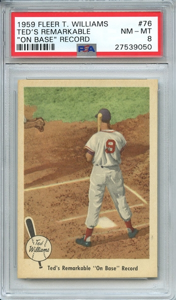1959 FLEER TED WILLIAMS 76 TED'S REMARKABLE ON BASE RECORD PSA NM-MT 8