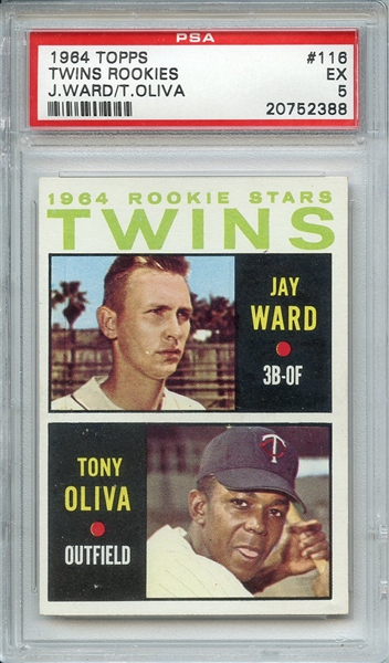 1964 TOPPS 116 TWINS ROOKIES J.WARD/T.OLIVA PSA EX 5