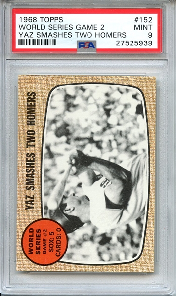 1968 TOPPS 152 WORLD SERIES GAME 2 YAZ SMASHES TWO HOMERS PSA MINT 9