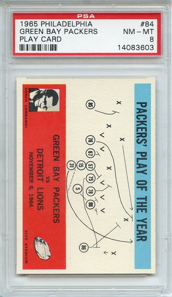 1965 PHILADELPHIA 84 GREEN BAY PACKERS PLAY CARD PSA NM-MT 8