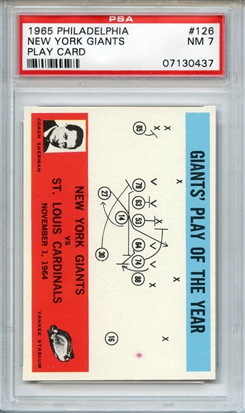 1965 PHILADELPHIA 126 NEW YORK GIANTS PLAY CARD PSA NM 7