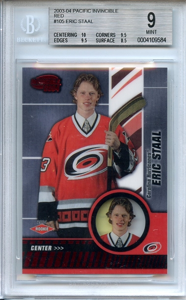 2003 PACIFIC INVINCIBLE RED 105 ERIC STAAL BGS MINT 9