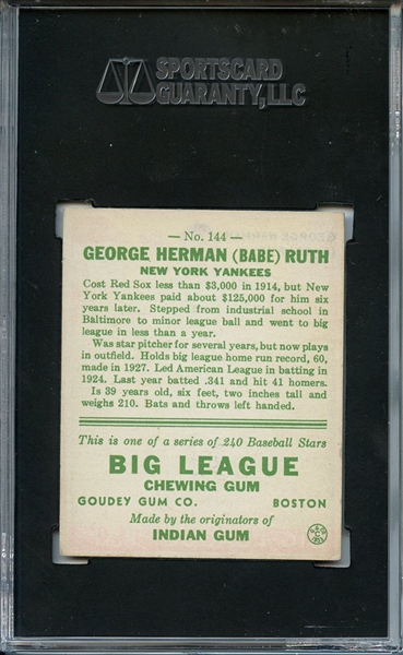 1933 GOUDEY 144 BABE RUTH SGC EX/MT+ 82 / 6.5