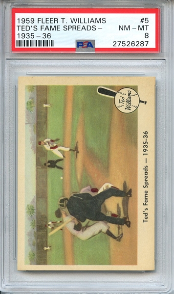 1959 FLEER TED WILLIAMS 5 TED'S FAME SPREADS- 1935-36 PSA NM-MT 8