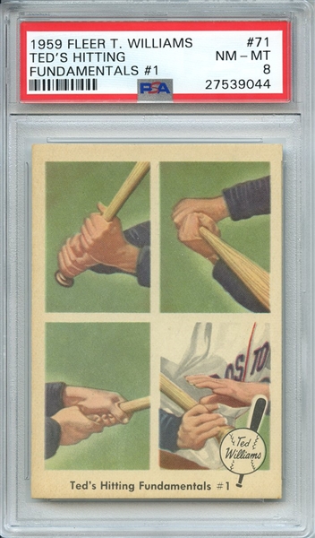 1959 FLEER TED WILLIAMS 71 TED'S HITTING FUNDAMENTALS #1 PSA NM-MT 8