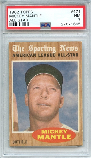 1962 TOPPS 471 MICKEY MANTLE ALL STAR PSA NM 7