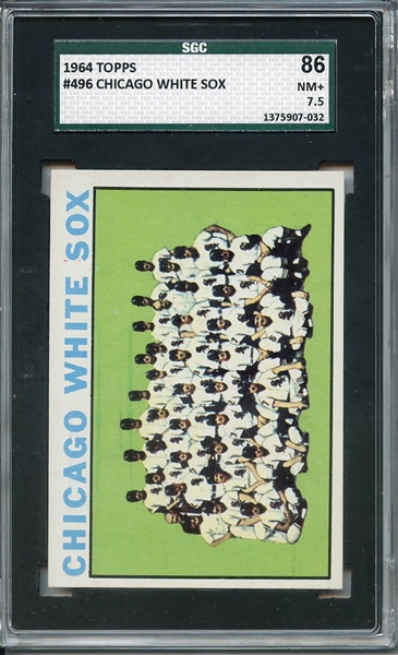 1964 TOPPS 496 CHICAGO WHITE SOX TEAM SGC NM+ 86 / 7.5