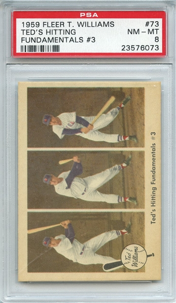 1959 FLEER TED WILLIAMS 73 TED'S HITTING FUNDAMENTALS #3 PSA NM-MT 8