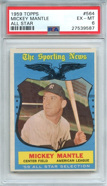 1959 TOPPS 564 MICKEY MANTLE ALL STAR PSA EX-MT 6