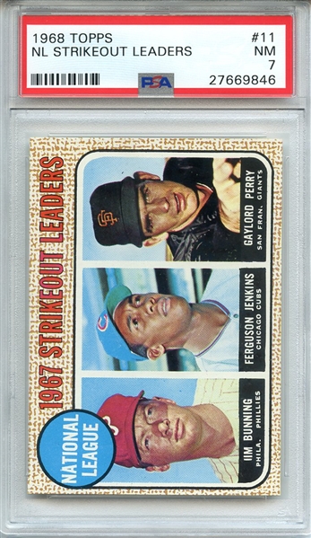 1968 TOPPS 11 NL STRIKEOUT LEADERS PSA NM 7
