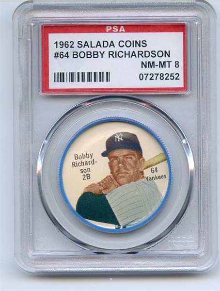 1962 SALADA COINS 64 BOBBY RICHARDSON PSA NM-MT 8