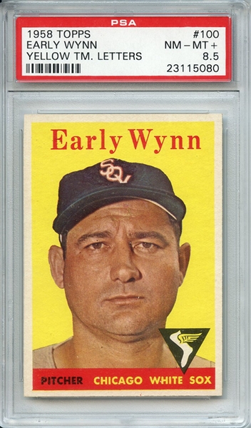 1958 TOPPS 100 EARLY WYNN YELLOW TM. LETTERS PSA NM-MT+ 8.5