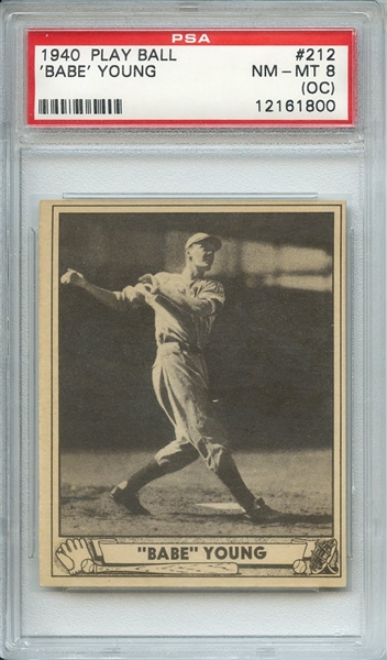1940 PLAY BALL 212 BABE YOUNG PSA NM-MT 8 (OC)